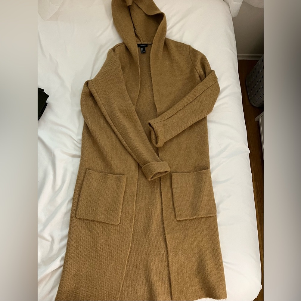 Long hooded tan coat, Size S